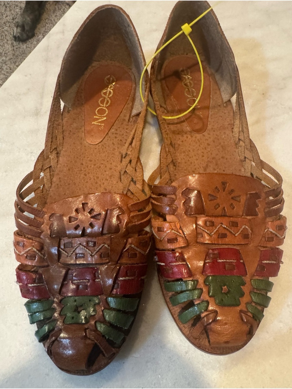 Sassoon vintage multicolor woven leather huarache flat sandal